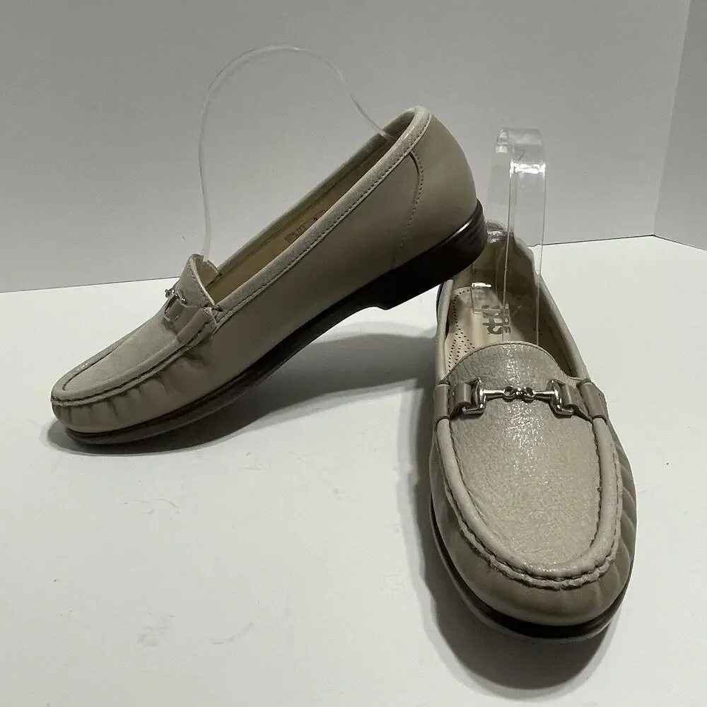 SAS METRO Horsebit Loafer Womens 9M Taupe Beige Leather TriPad Comfort Shoes EUC
